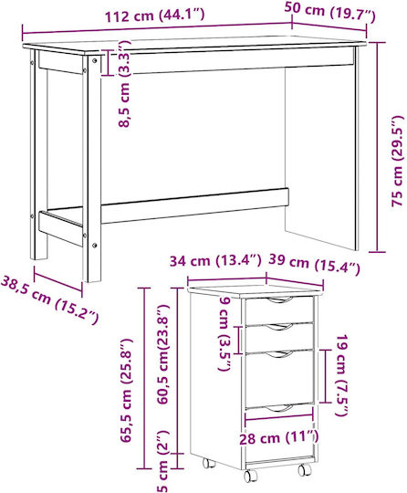 Бюро Moss от Масивно Дърво Кафяво 112x50x75см