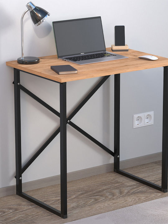 Desk Verne Wooden Pine Oak with Metal Legs 75x52x73.8cm