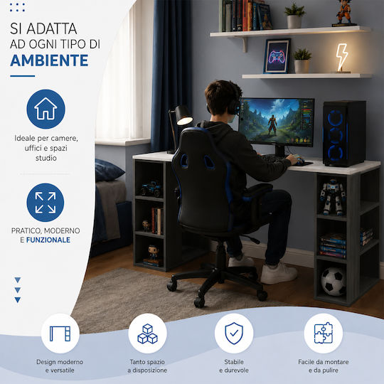 Birou Colmar Din Lemn Cu Birou Antracit / Alb 140x60x75cm