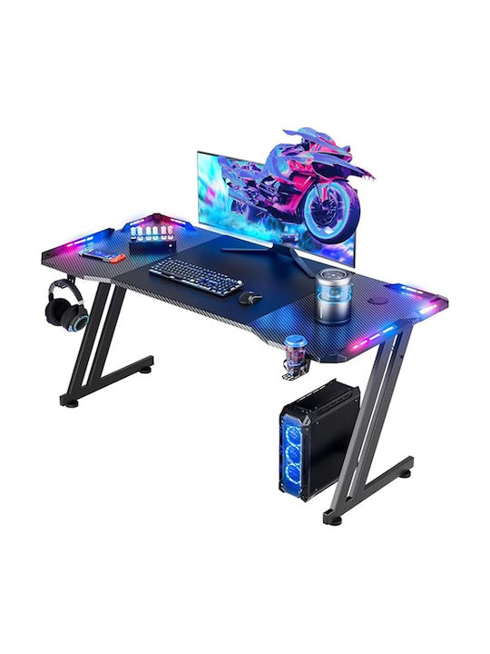 Birou Gaming Din Lemn Negru cu LED 140x60x75cm