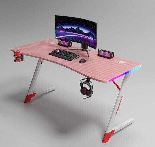 Γραφείο Gaming με LED & USB θύρες 120x60x74εκ. Ροζ - Λευκό