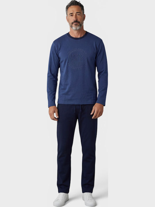 Men's Pyjama Fleece Collection Round Neck & Blue Print Cl2711-2-Blue