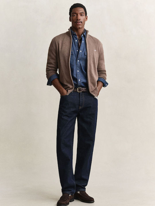 Cotton Men's Knitted Cardigan Dark Hazelnut Melange