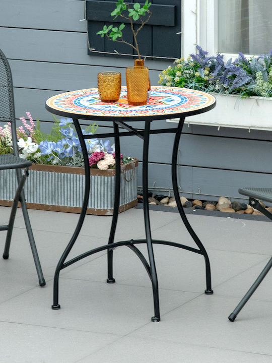 Auxiliary Outdoor Free Standing Metal Table Red+blue+white 60x60xcm