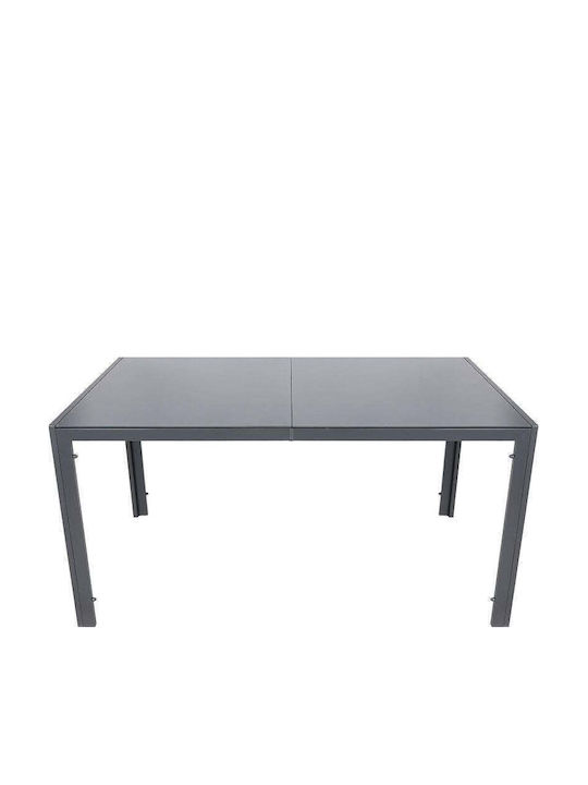 Маса Стабилна Метален със Стъклена Повърхност Тъмно сиво 150x90x73бр