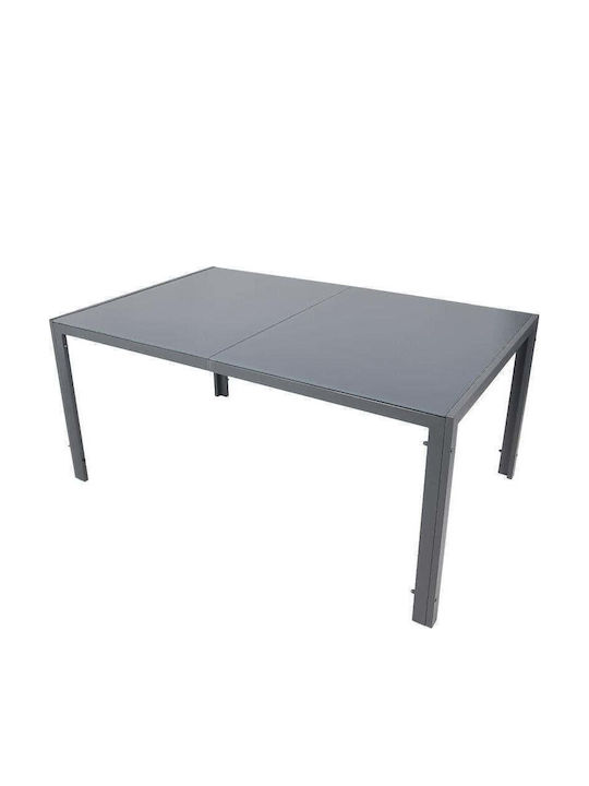 Маса Стабилна Метален със Стъклена Повърхност Тъмно сиво 150x90x73бр