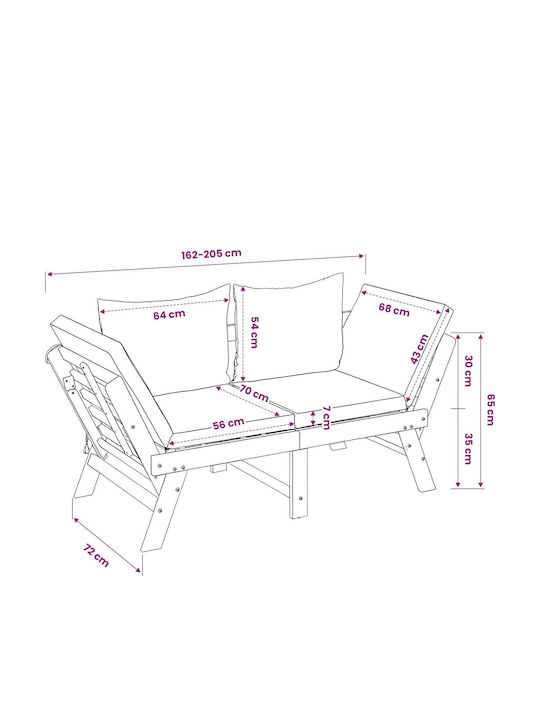 Bancă De Exterior Din Lemn Cu Perne 162x72x65cm