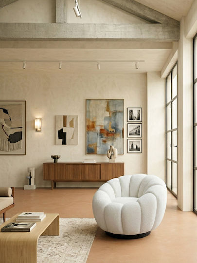 Puffer Sessel Drehbar Weiß 93x93x68cm
