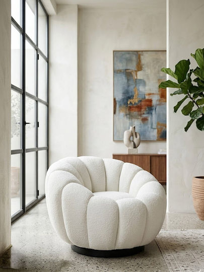 Puffer Sessel Drehbar Weiß 93x93x68cm
