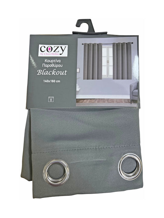 Chios Hellas Blackout Window Curtain with Dark Gray Grommets 140x160cm