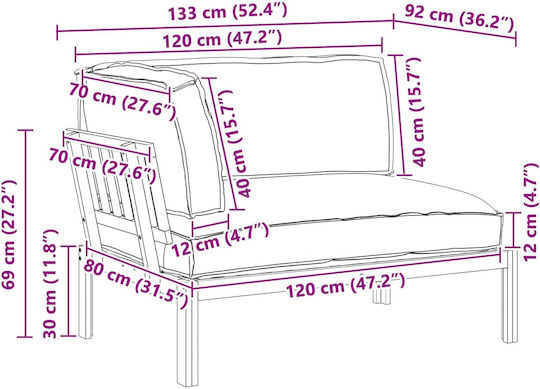 Scaun De Exterior Din Lemn Bej Cu Pernă 133x92x69cm