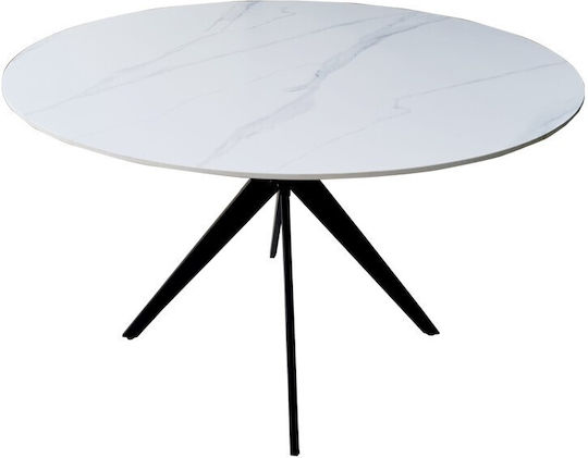 Runder Esszimmer- und Küchentisch Weißer Marmoroptik 120x120x76cm