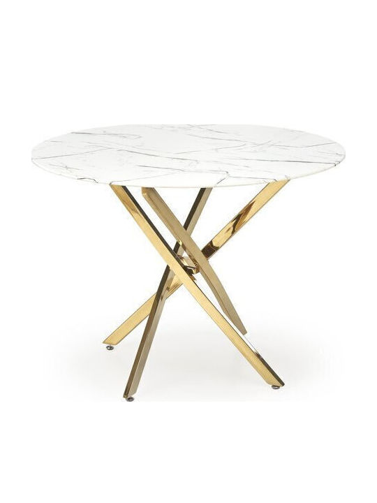 Houston 1538 Round Table Dining Room with Glass Surface Gold, White Marble 75x75cm