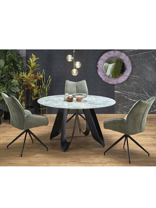 Houston 1662 Round Table Dining Room with Marble Surface Green Marble, Black 76x76cm