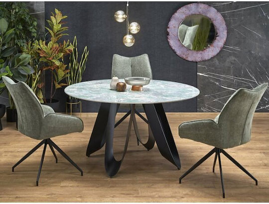 Houston 1662 Round Table Dining Room with Marble Surface Green Marble, Black 76x76cm