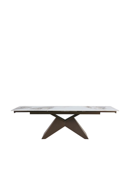 Marron Tisch Küche Ausziehbar mit Steinoberfläche White Marble Effect 180x90x75cm