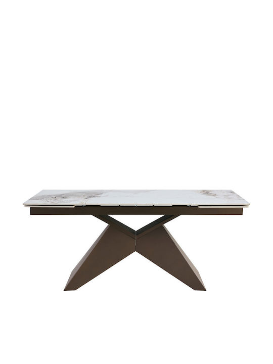 Marron Tisch Küche Ausziehbar mit Steinoberfläche White Marble Effect 180x90x75cm