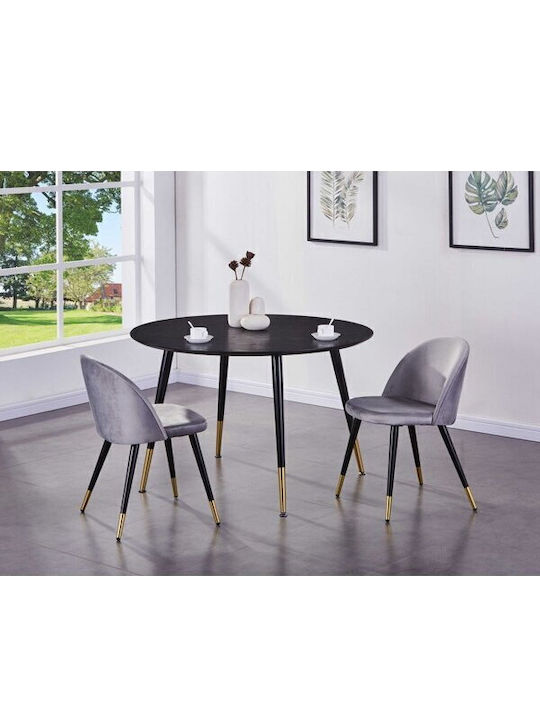 Dallas 104 Round Table Dining Room Wooden Black Velvet-Black Metal 75x75cm