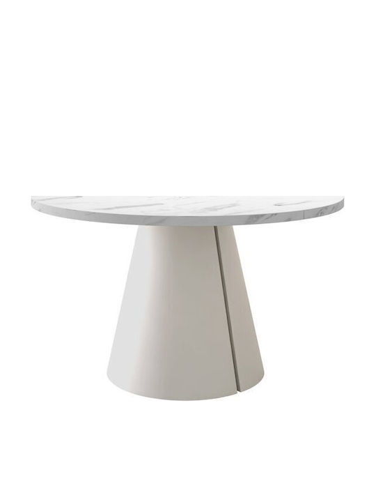 Oswego 168 Round Extendable Dining Room Table with White Marble Surface 76x76cm