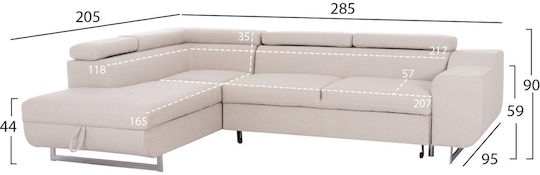 Corner Couches Bed Beige 285x205x90 cm Freebox