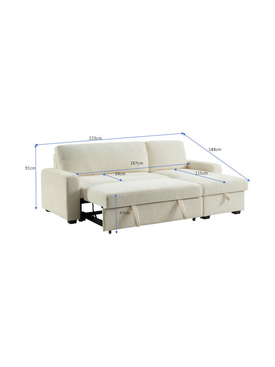 Tresor Corner Sofa Bed with Reversible Angle Dijon 223x145x91cm
