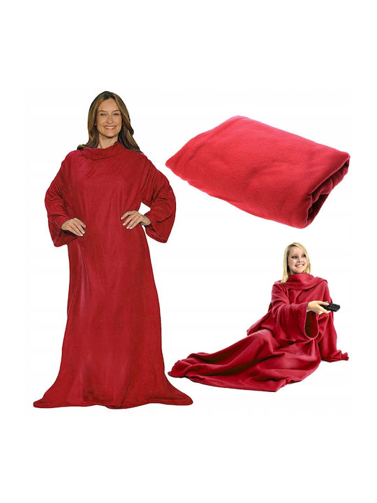 Fleece Blanket with Sleeves 138x180cm Red AT15033