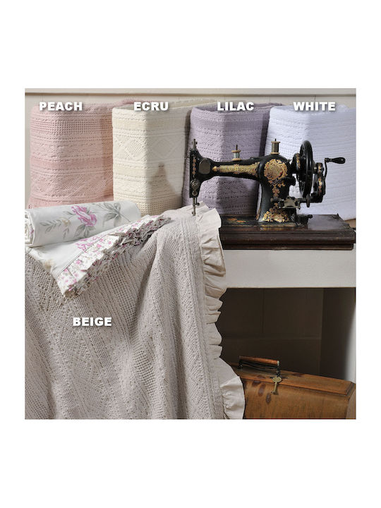 Down Town Home 454 Knitted Blanket Single 170x240cm with Fringes White