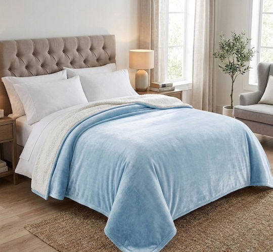Kraft World Κουβέρτα Sherpa Υπέρδιπλη 220x240εκ. Γαλάζιο