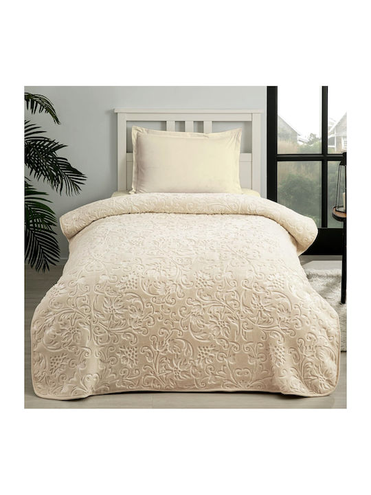 Saray Home Anthos Pătură Catifea Simplă 155x220 cm Bej