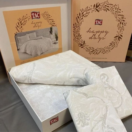 Tac Σετ Παπλωματοθήκη (2 τμχ) Βαμβακοσατέν 160x220cm Μονή με Μαξιλαροθήκη & 1 Σεντόνι Εκρού