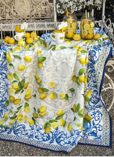 Tessitura Toscana Telerie Linen Tablecloth Cetara Blue 170x360cm