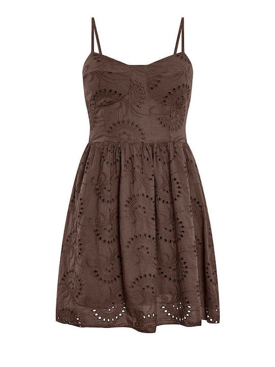 Celestino Damenkleid Mini Bestickt Korsage Dunkelbraun