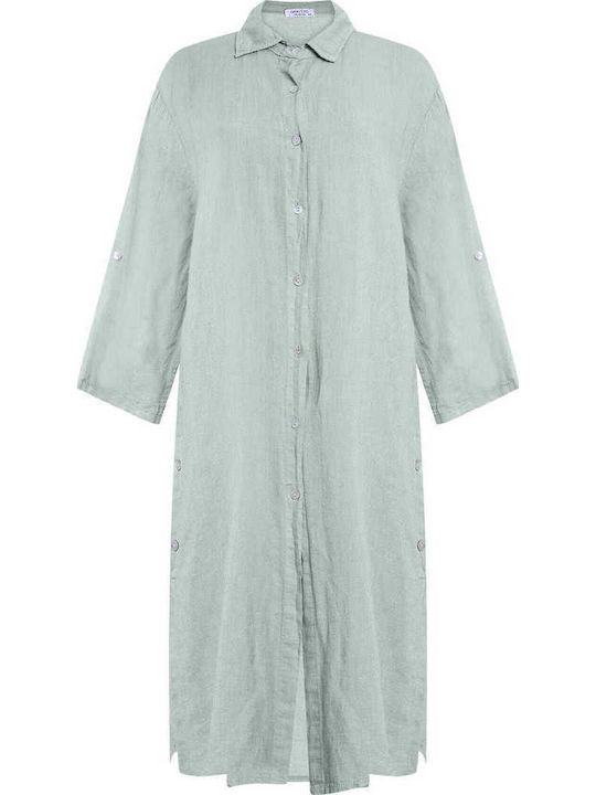 Celestino Women's Midi Linen Loose Fit Khaki Open Dress