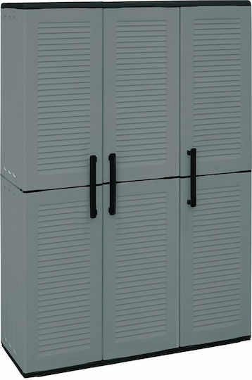 Three-Leaf Plastic Cabinet with Divider & 3 Shelves Grey 102x37x163 cm