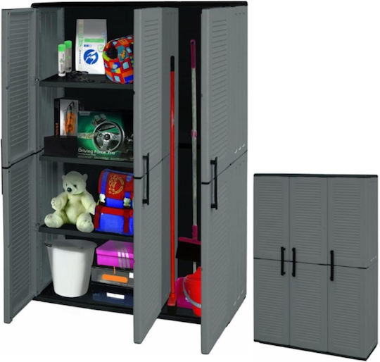 Three-Leaf Plastic Cabinet with Divider & 3 Shelves Grey 102x37x163 cm
