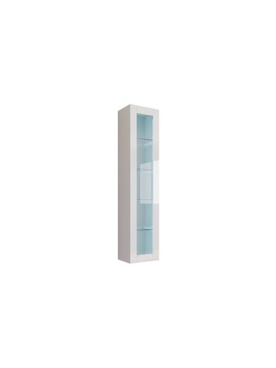 Venenou 129 Wall Living Room Display Cabinet made of Wood with Glass & Lighting White 40x30x180cm
