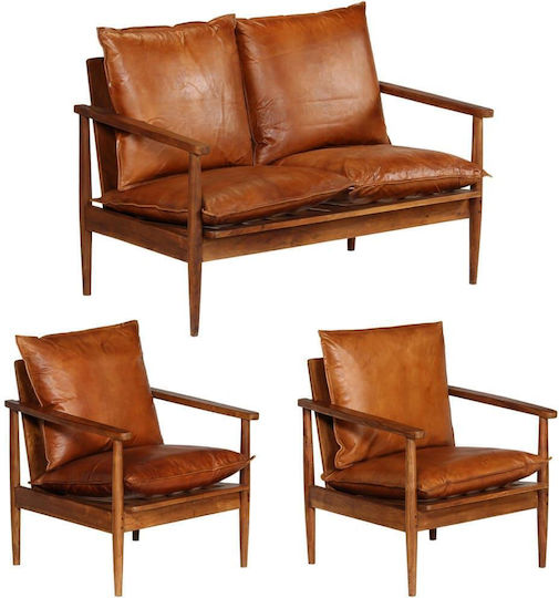 Living Room Furniture Set 2-Seater & Armchair Brown