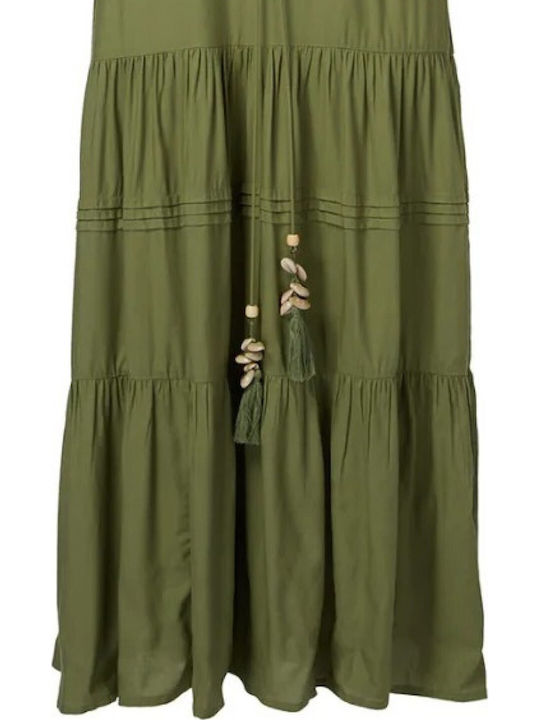 Καλοκαιρινό Midi Σεμιζιέ Φόρεμα Khaki