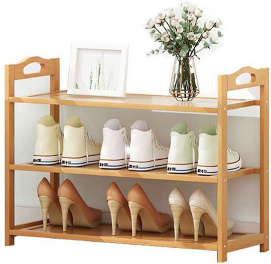 Bamboo Shoe Organizer With 3 Beige Shelves L67xD47xH23cm