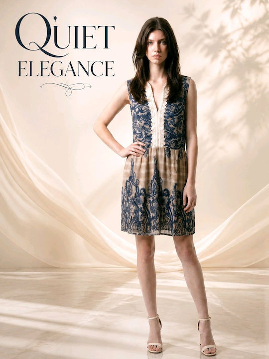 Summer Mini Dress Beige-Blue