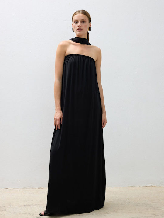 Summer Maxi Evening Strapless Black Dress