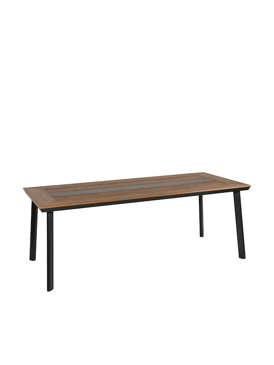 Ruacana Outdoor Dinner Table with Polywood Surface and Aluminum Frame Walnut 200x90x73cm