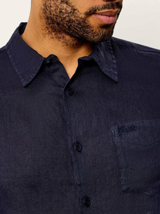 Long Sleeve Linen Shirt Navy Blue