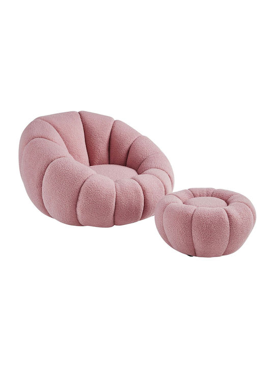 Swivel Armchair with Footstool Pink 95x95x65cm