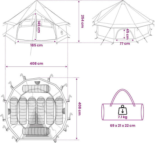 vidaXL Campingzelt Teepee Grau 4 Jahreszeiten 400x400x250cm