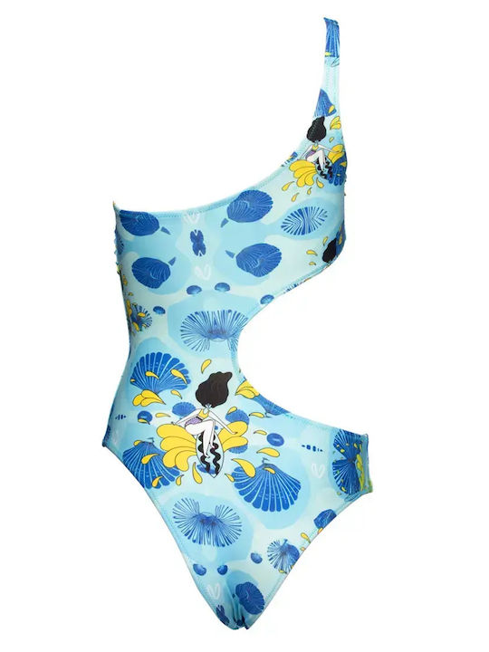 One Piece Swimsuit With One Shoulder Blue