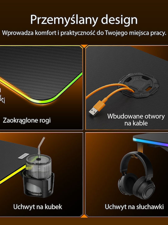 Γραφείο Gaming Volt Ξύλινο Μαύρο με LED 120x60εκ.