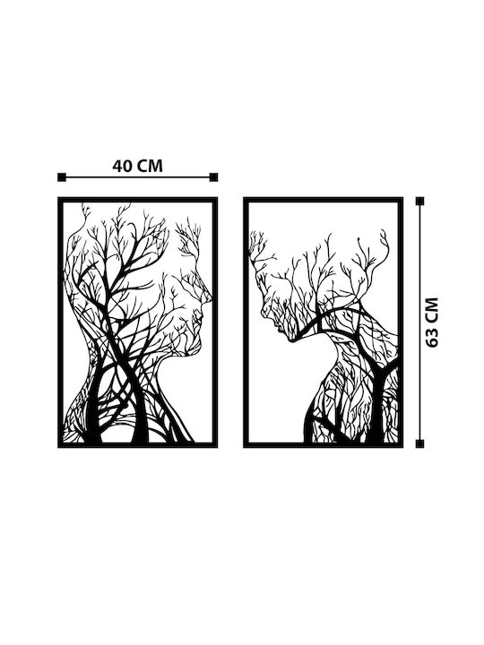 Διακοσμητικό Τοίχου Μαύρο από Μέταλλο 80x63cm 2τμχ