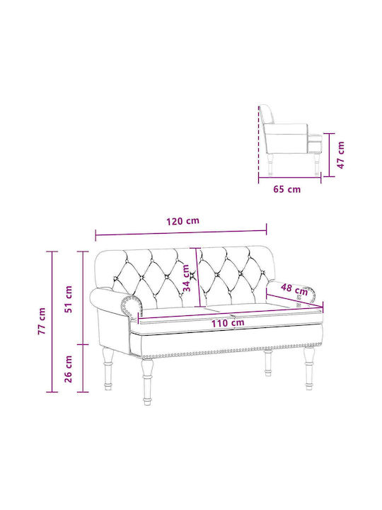 Two-Seater Velvet White Couch 120x65x77 cm