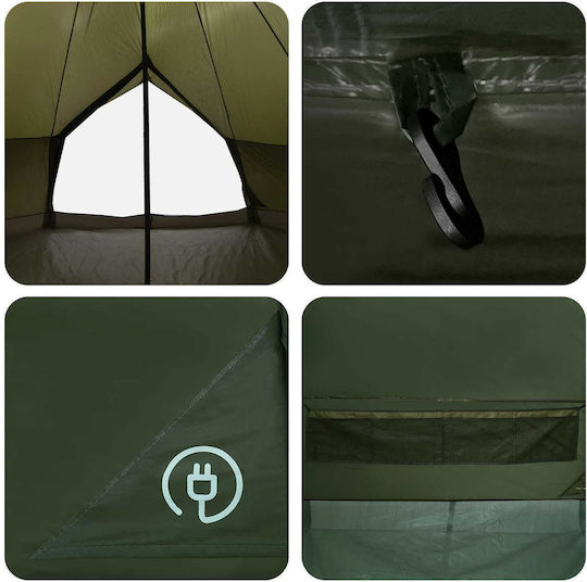 vidaXL Σκηνή Camping Teepee Χακί 4 Εποχών 500x500x300εκ.